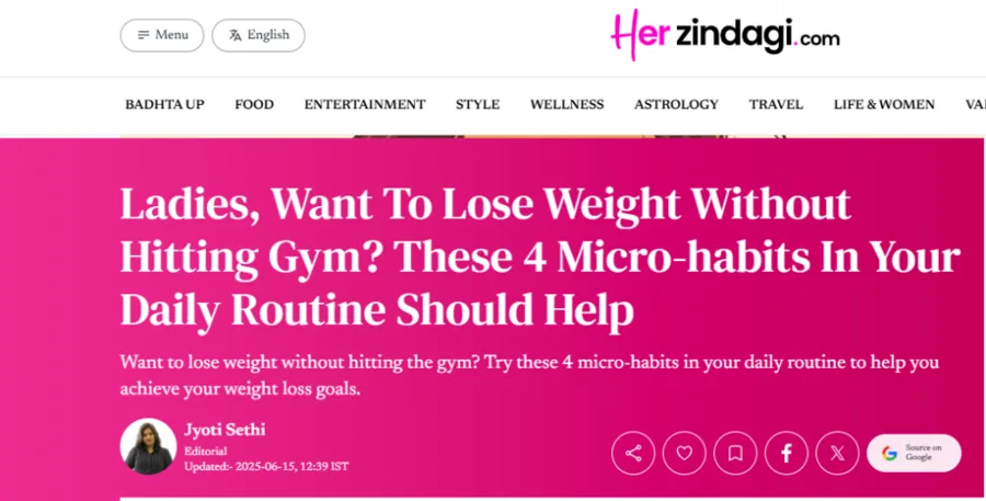 HerZindagi feature on micro-habits for losing weight without the gym